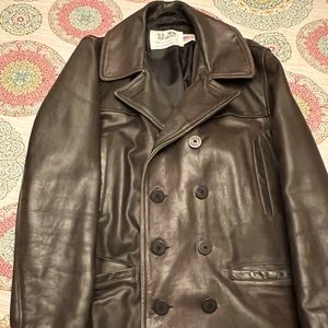 Schott NYC Leather Pea Coat 740N in Brown Vintage Rare